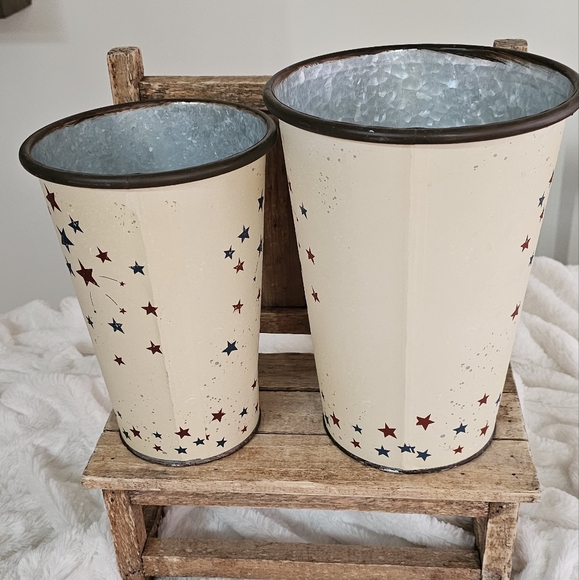 Primitive Rustic Patriotic Galvenized Steel Decorative Buckets - Picture 2 of 3